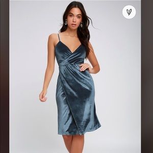 Lulus Light Blue Velvet Bodycon Wrap Dress - Medium